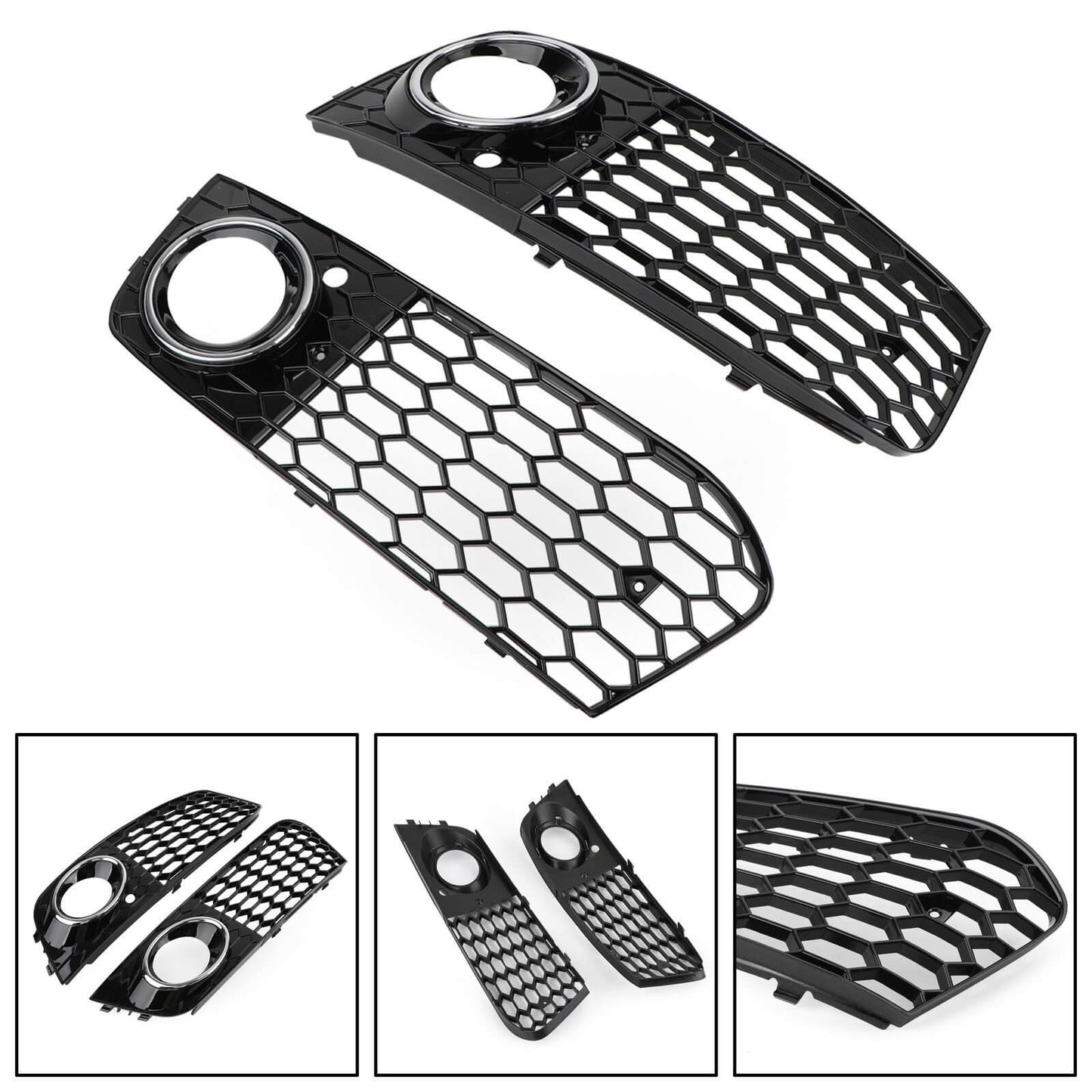 2009-2012 Audi A4 B8 Honeycomb Mesh Fog Light Open Vent Grill Intake — Pair