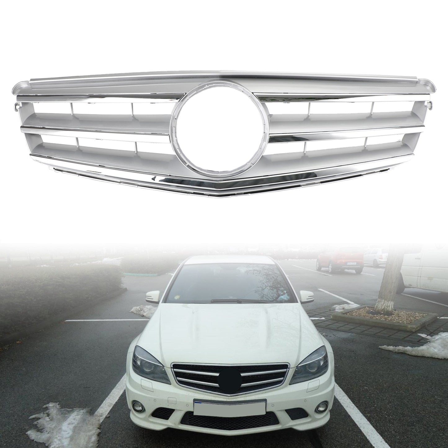 2008-2014 Mercedes-Benz C-Class W204 C300 C350 Black Chrome Front Bumper Grille with LED Emblem