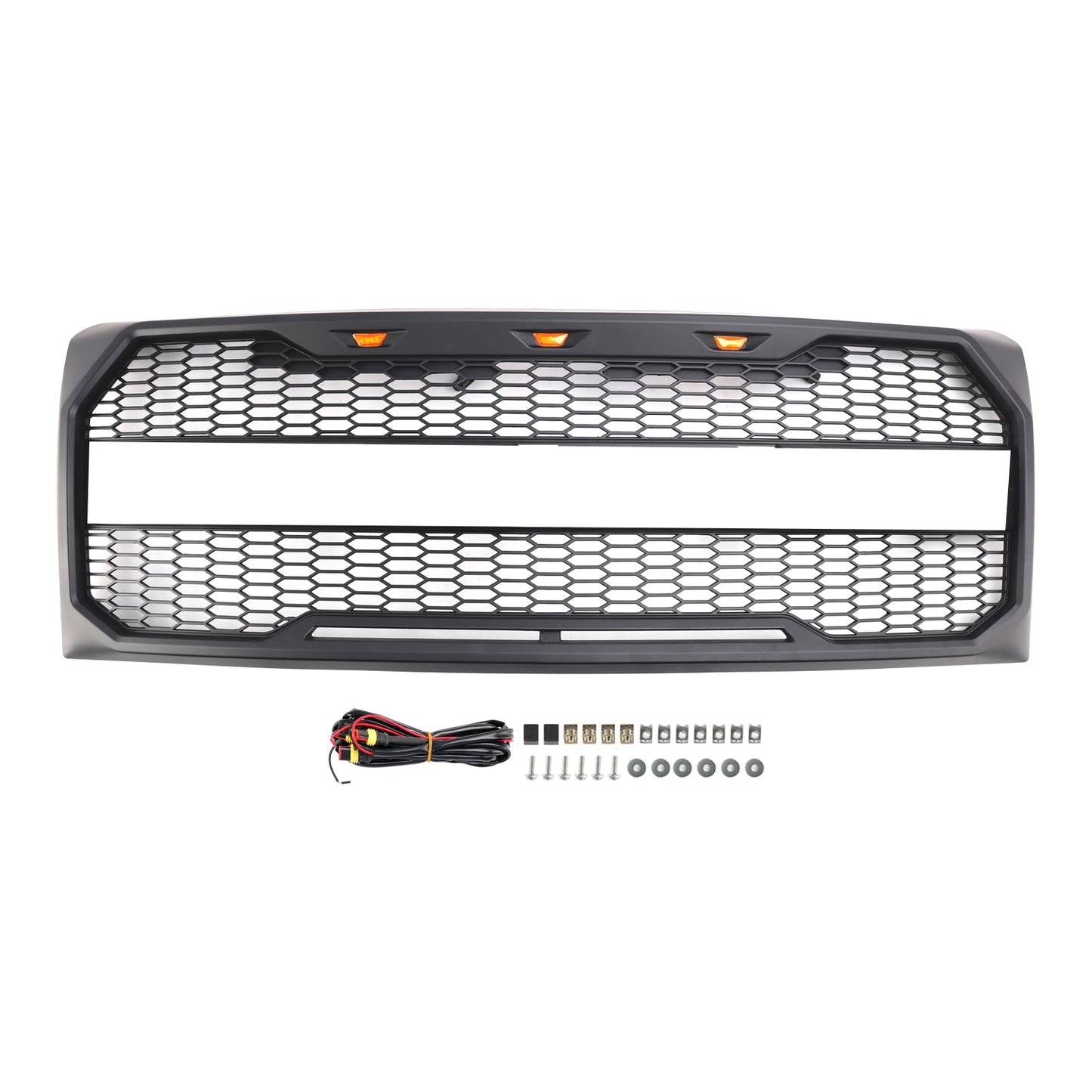 2009-2014 Ford F150 Black Raptor Style Front Bumper Grille Grill With LED