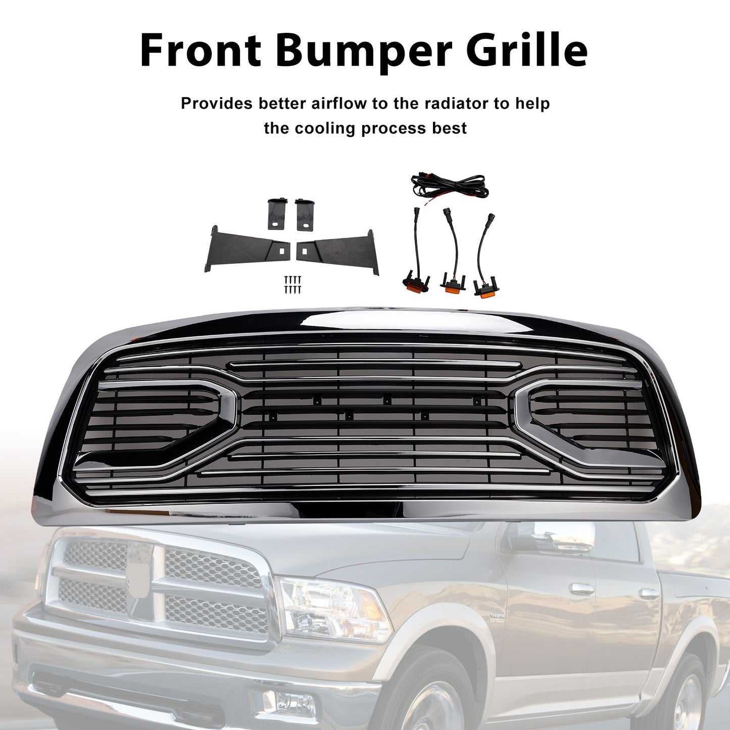 2009-2012 Dodge Ram 1500 Chrome Front Bumper Grille with LED Light