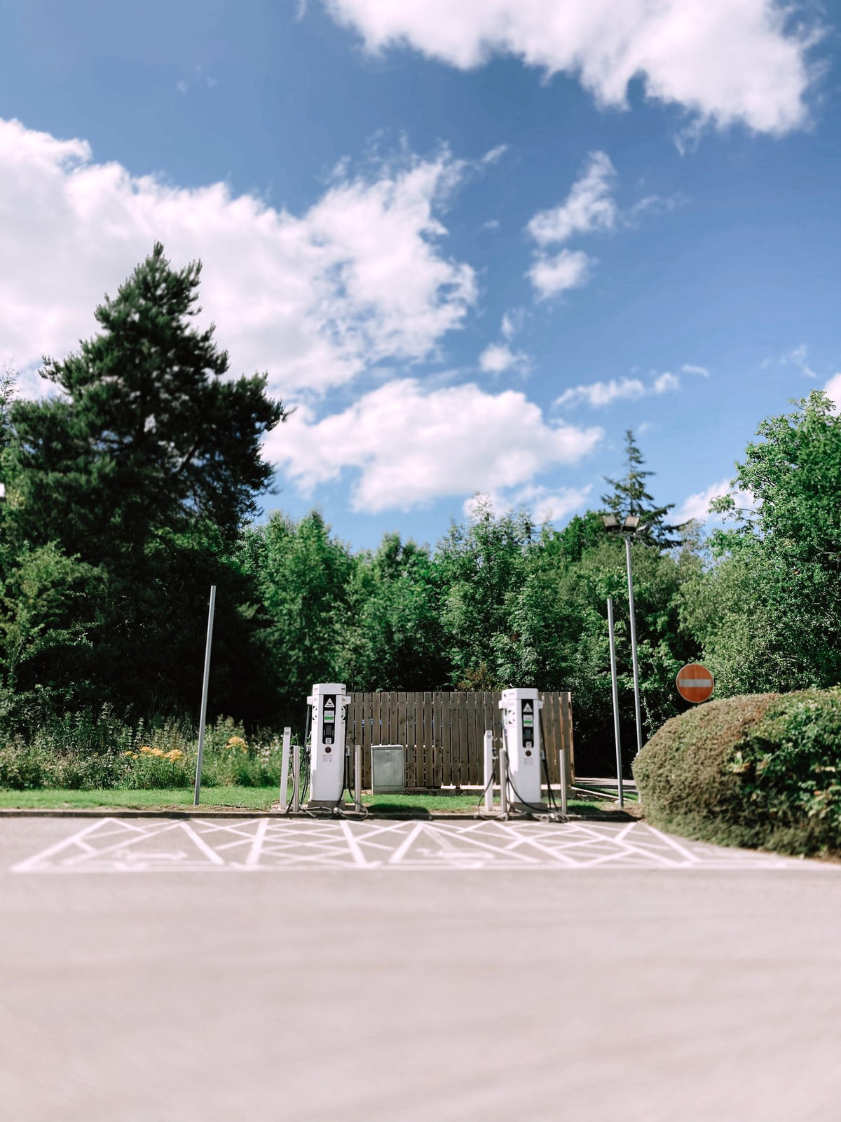 Electric vehicle charging station on a rural road