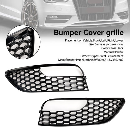 2012-2016 Audi A3 S3 Standard Version Front Bumper Fog Light Surround Cover Grille — Pair (8V3807681 / 8V3807682)
