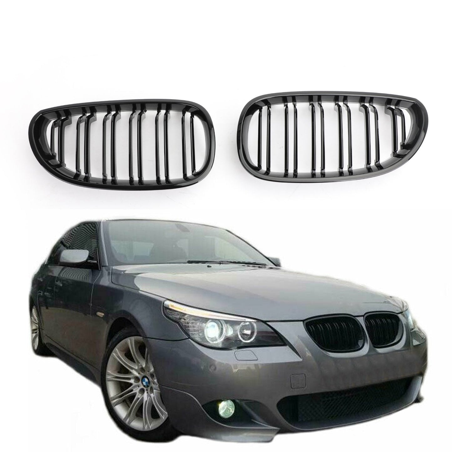 2004-2009 BMW 5 Series E60 E61 M5 520i 530i Gloss Black Sport Front Kidney Grille