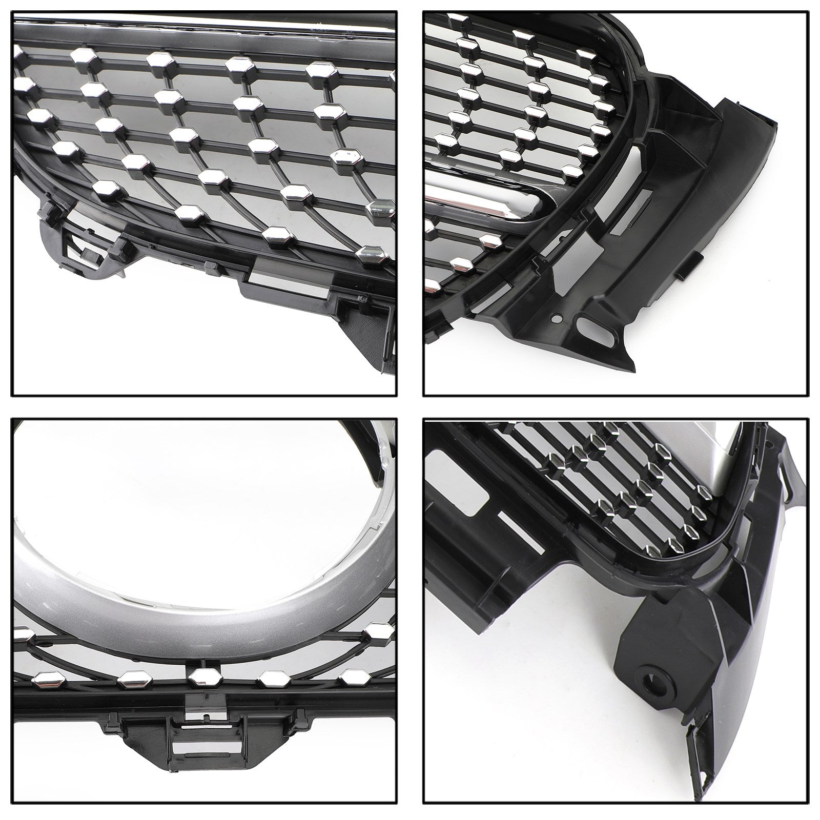 2017-2019 Mercedes-Benz E-Class W213 E200 E250 E300 Diamond Silver Border Front Grille