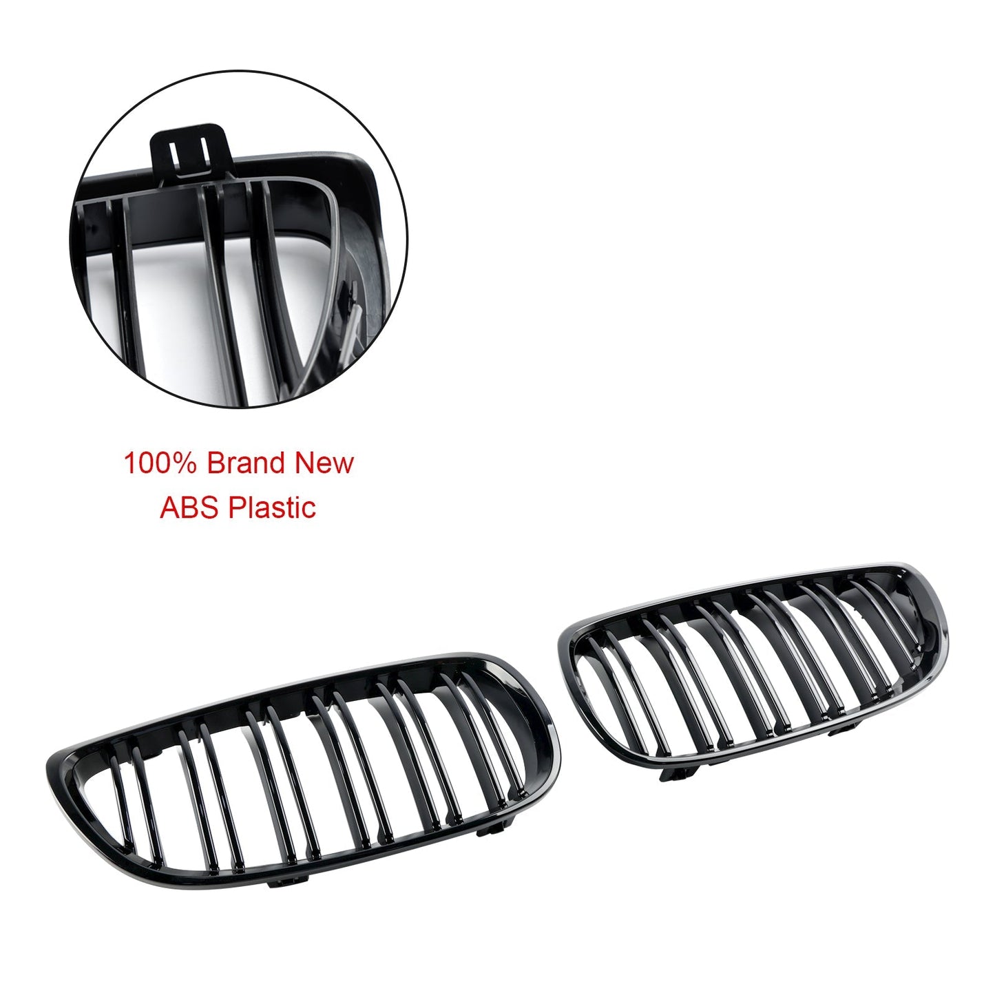 2006-2010 BMW E92 2-Door Pre-Facelift Gloss Black Front Kidney Grille — Pair (51137157277 / 51137157278)