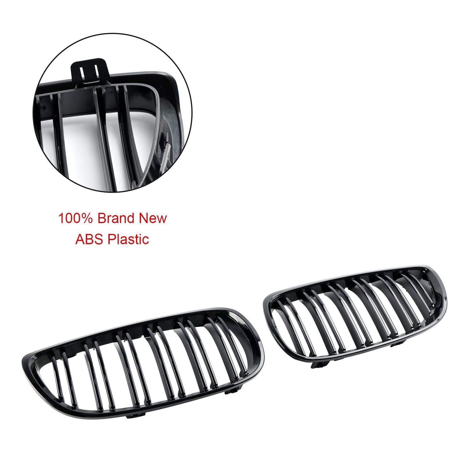 2006-2010 BMW E92 2-Door Pre-Facelift Gloss Black Front Kidney Grille — Pair (51137157277 / 51137157278)