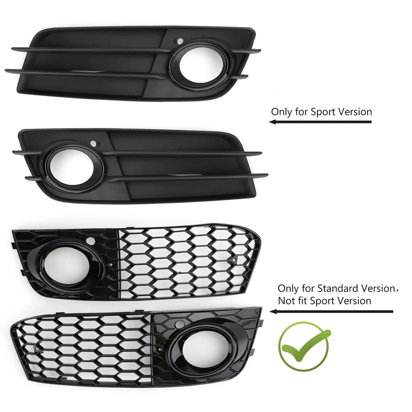 2009-2012 Audi A4 B8 Honeycomb Mesh Fog Light Open Vent Grill — Pair
