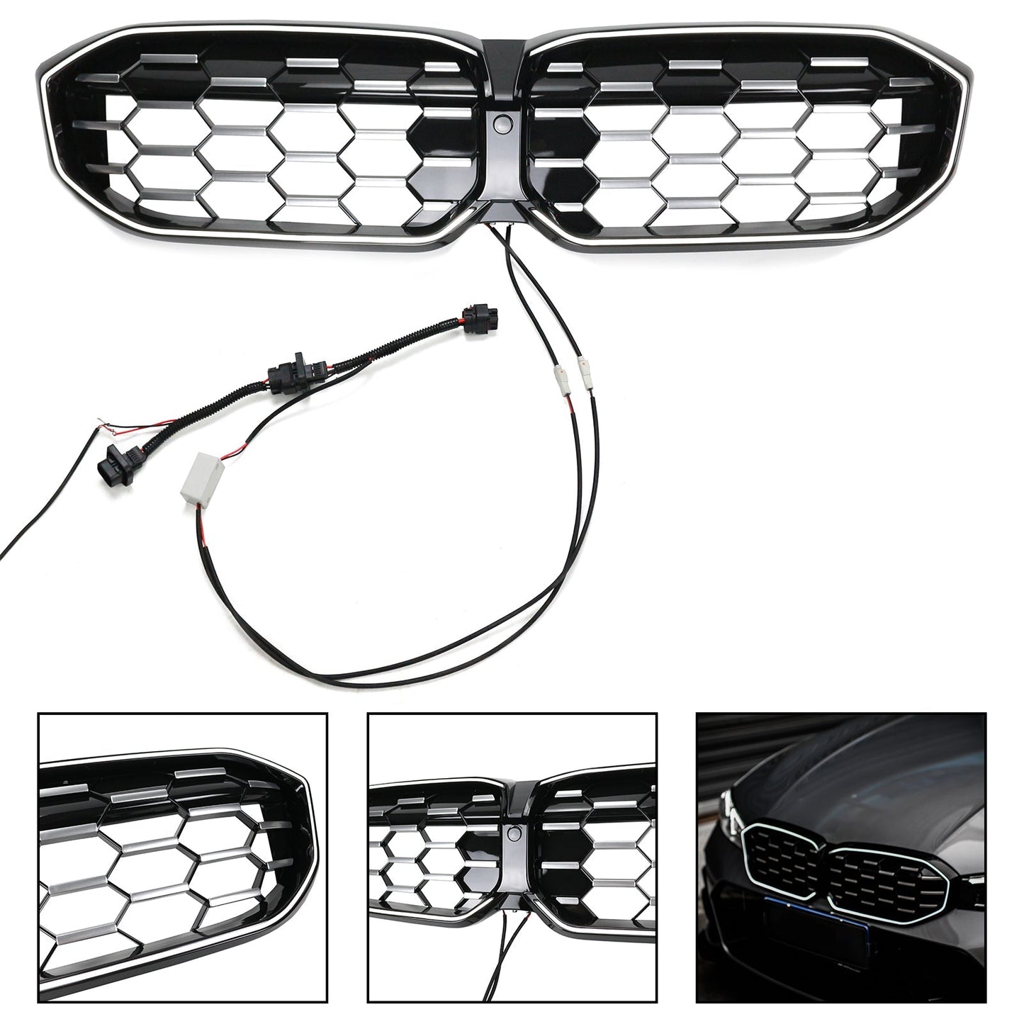 2023-2024 BMW 3 Series G20 G21 G28 Diamond Black Silver Front Kidney Grille Mesh