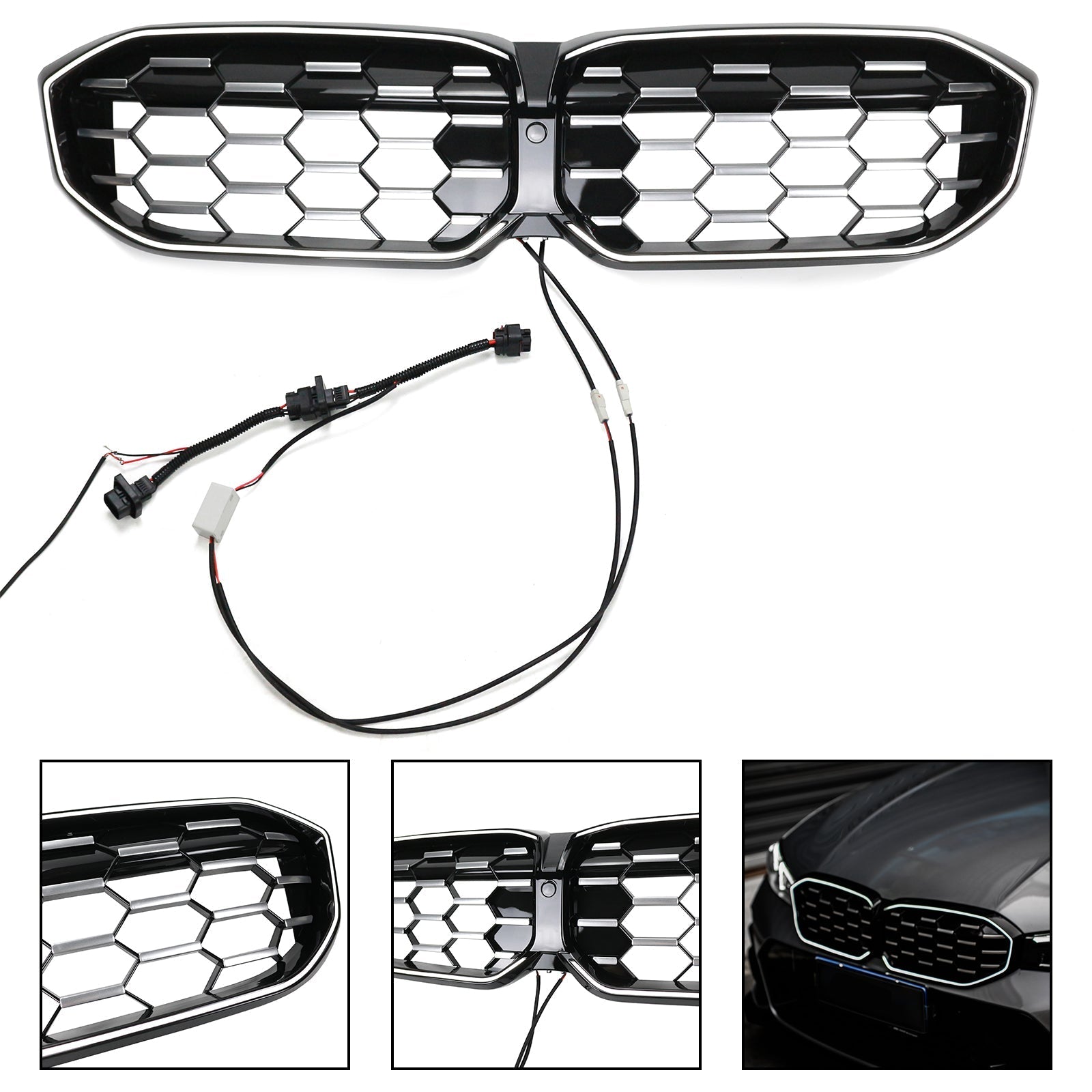 2023-2024 BMW 3 Series G20 G21 G28 Diamond Black Silver Front Kidney Grille Mesh