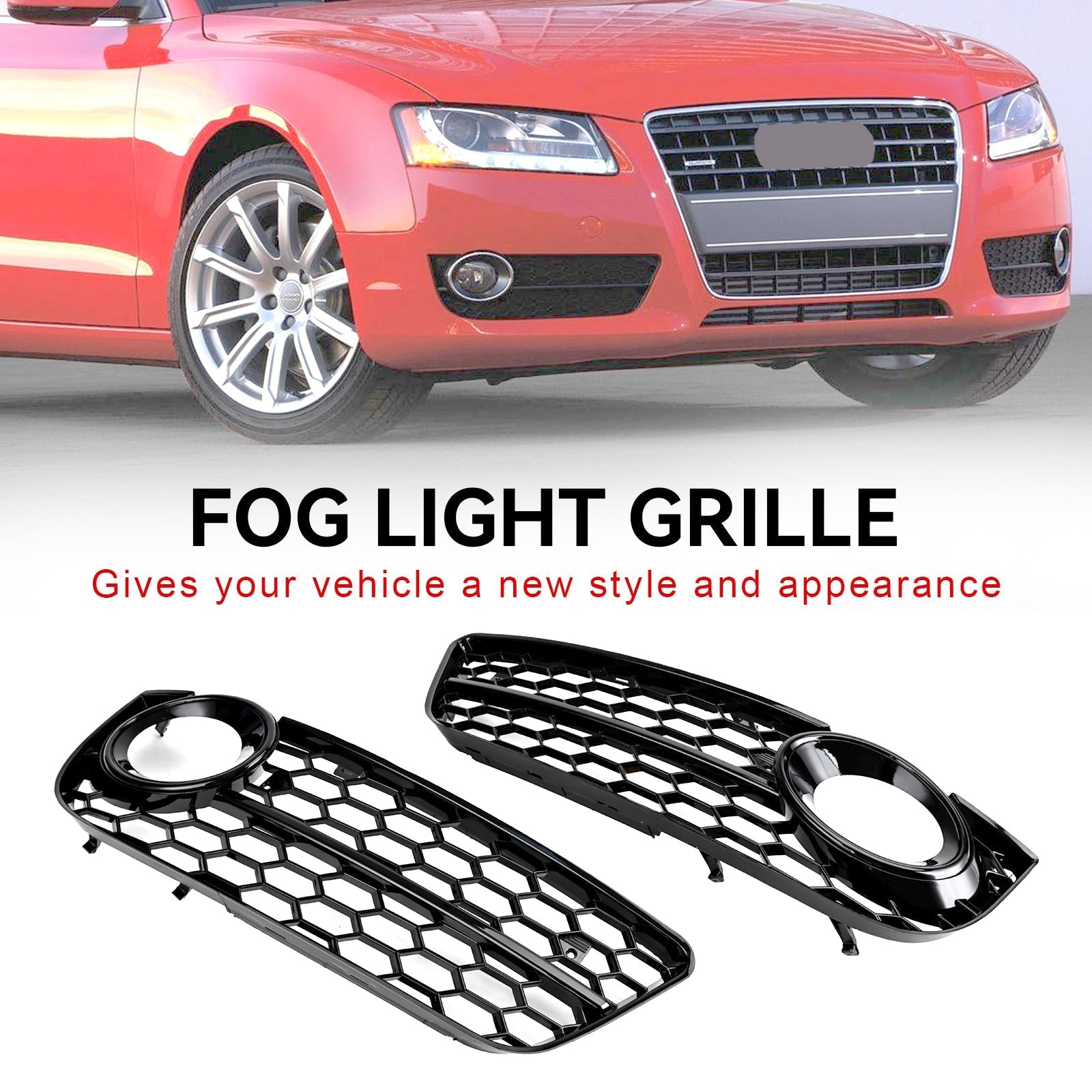 2007-2011 Audi A5 Standard Style Honeycomb Front Fog Lamp Cover Grill — Pair (1522024)