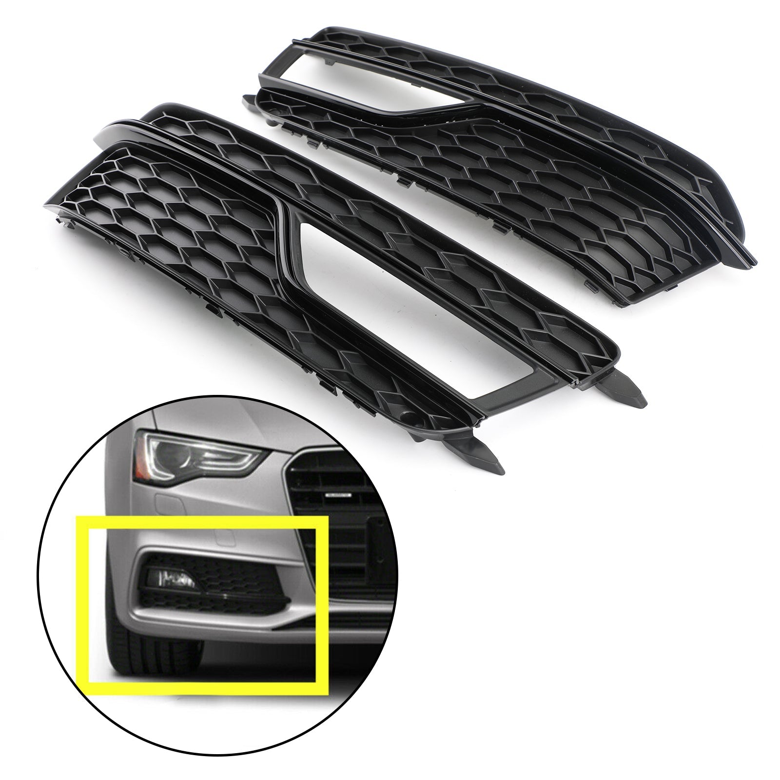 2013-2016 Audi A5 S-Line Black Front Fog Lamp Trim Grill — Pair (8T0807681K)