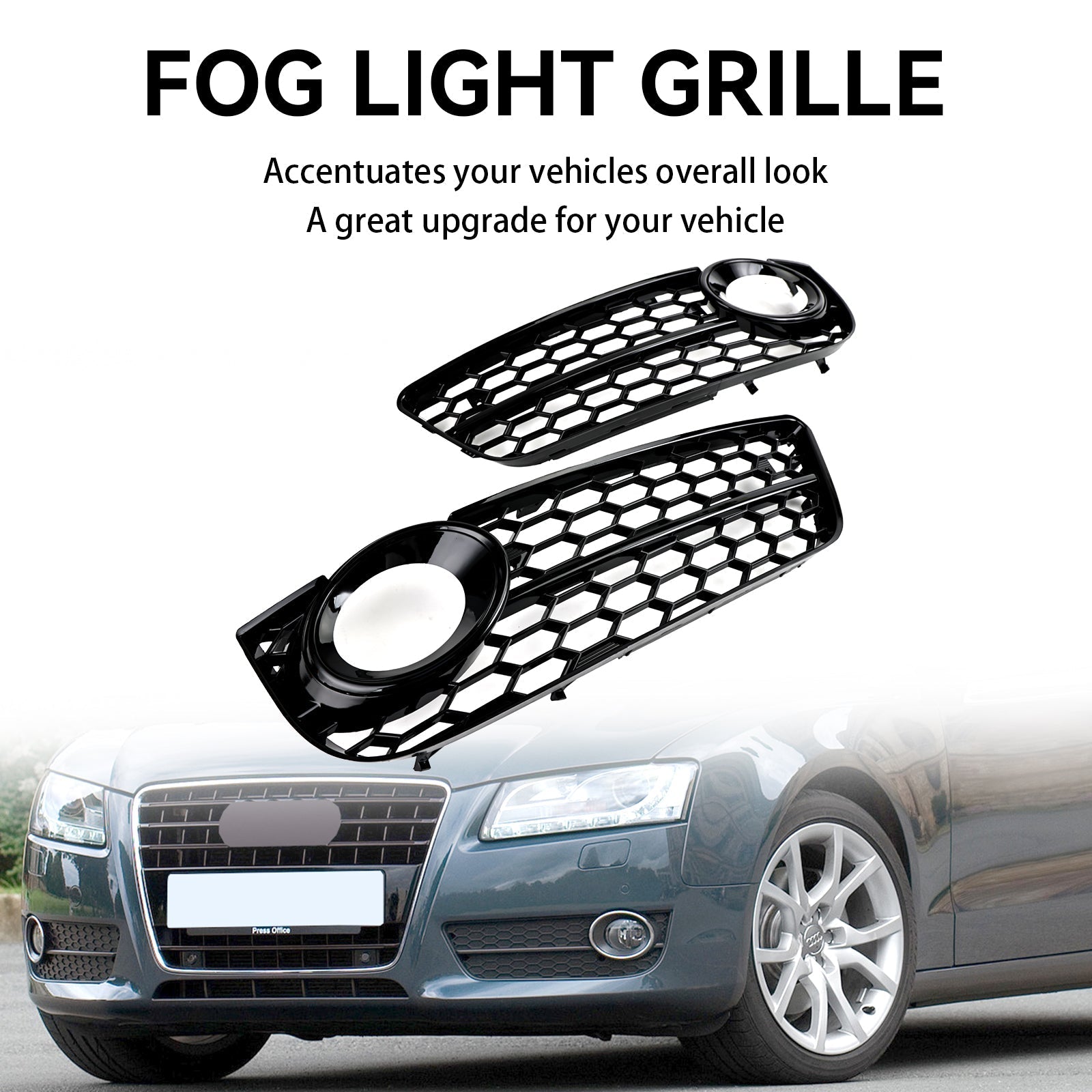 2007-2011 Audi A5 Standard Style Honeycomb Front Fog Lamp Cover Grill — Pair (1522024)