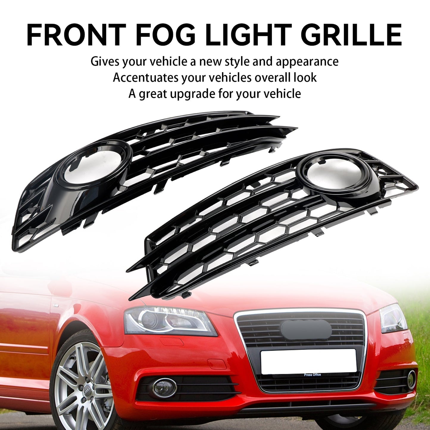2009-2012 Audi A3 8P S-Line Honeycomb Front Bumper Fog Light Grill Cover