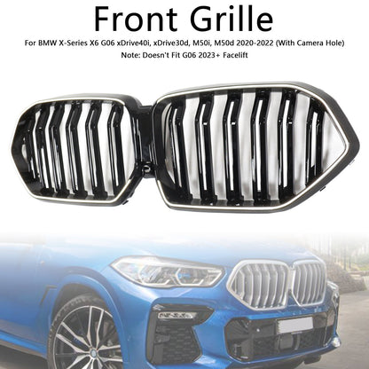 2020-2022 BMW X6 G06 M50i Gloss Black Front Bumper Grille with Camera Hole