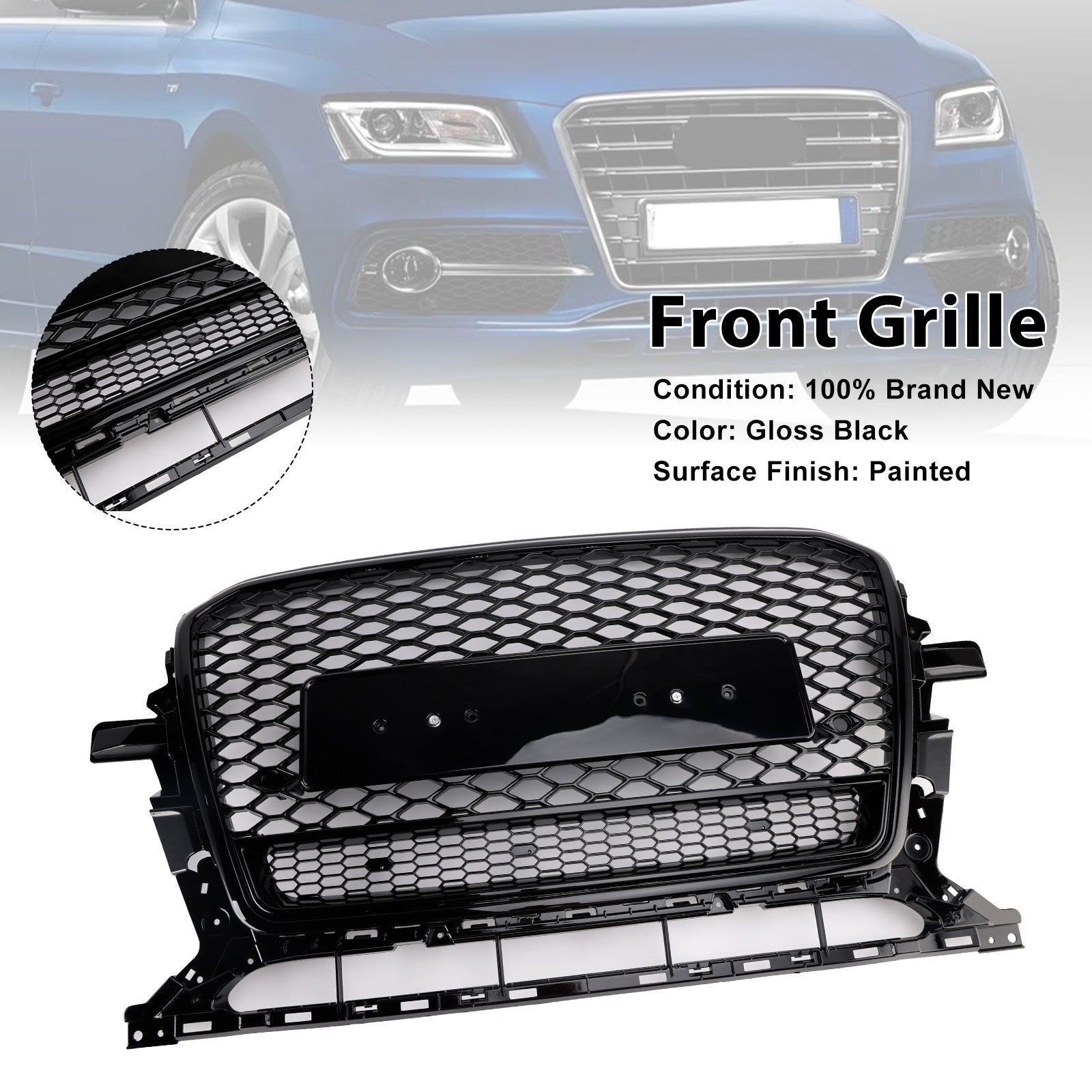 2013-2017 Audi Q5 Gloss Black Front Honeycomb Bumper Grille