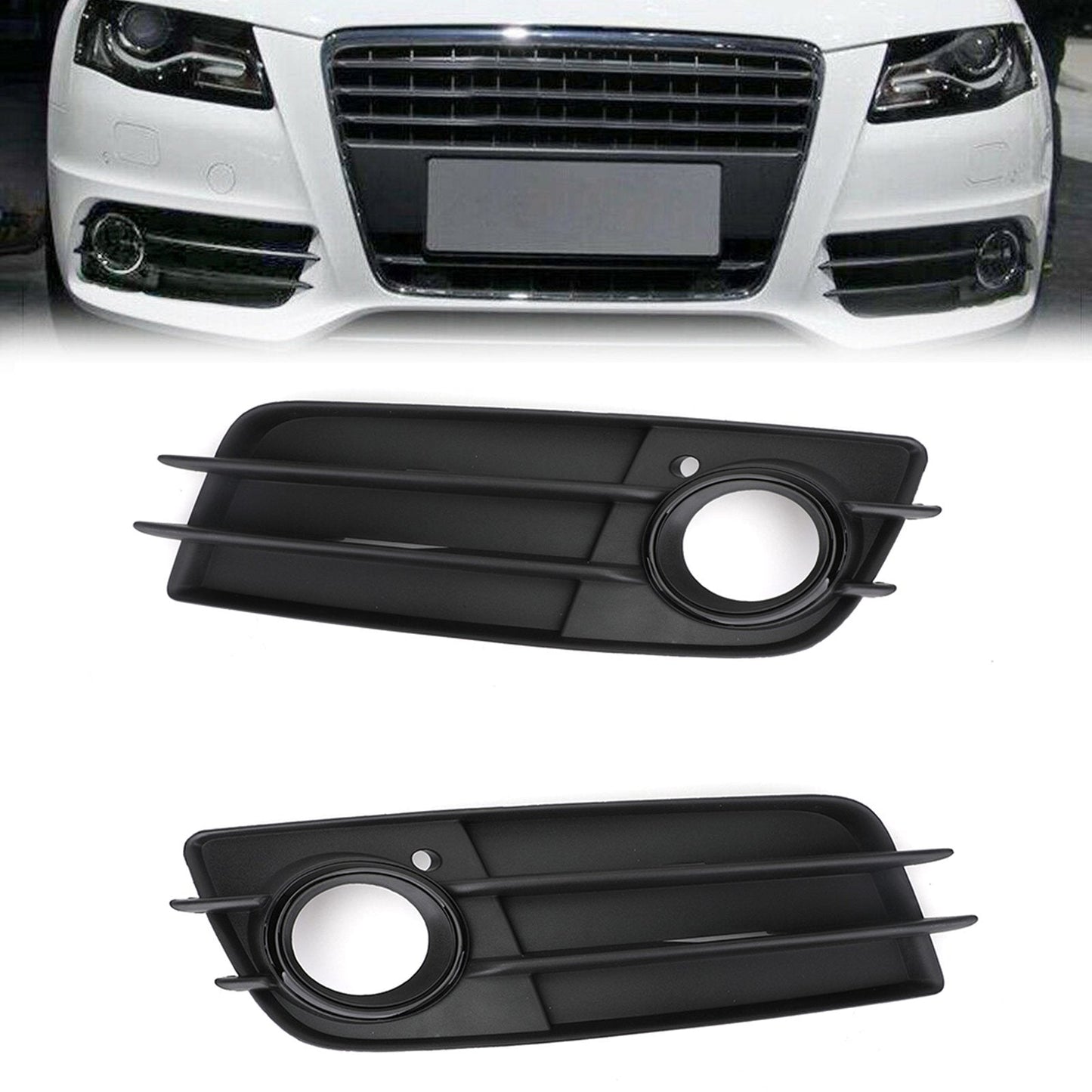 2008-2012 Audi A4 S-Line S4 Black Front Bumper Fog Light Grille Cover — Pair