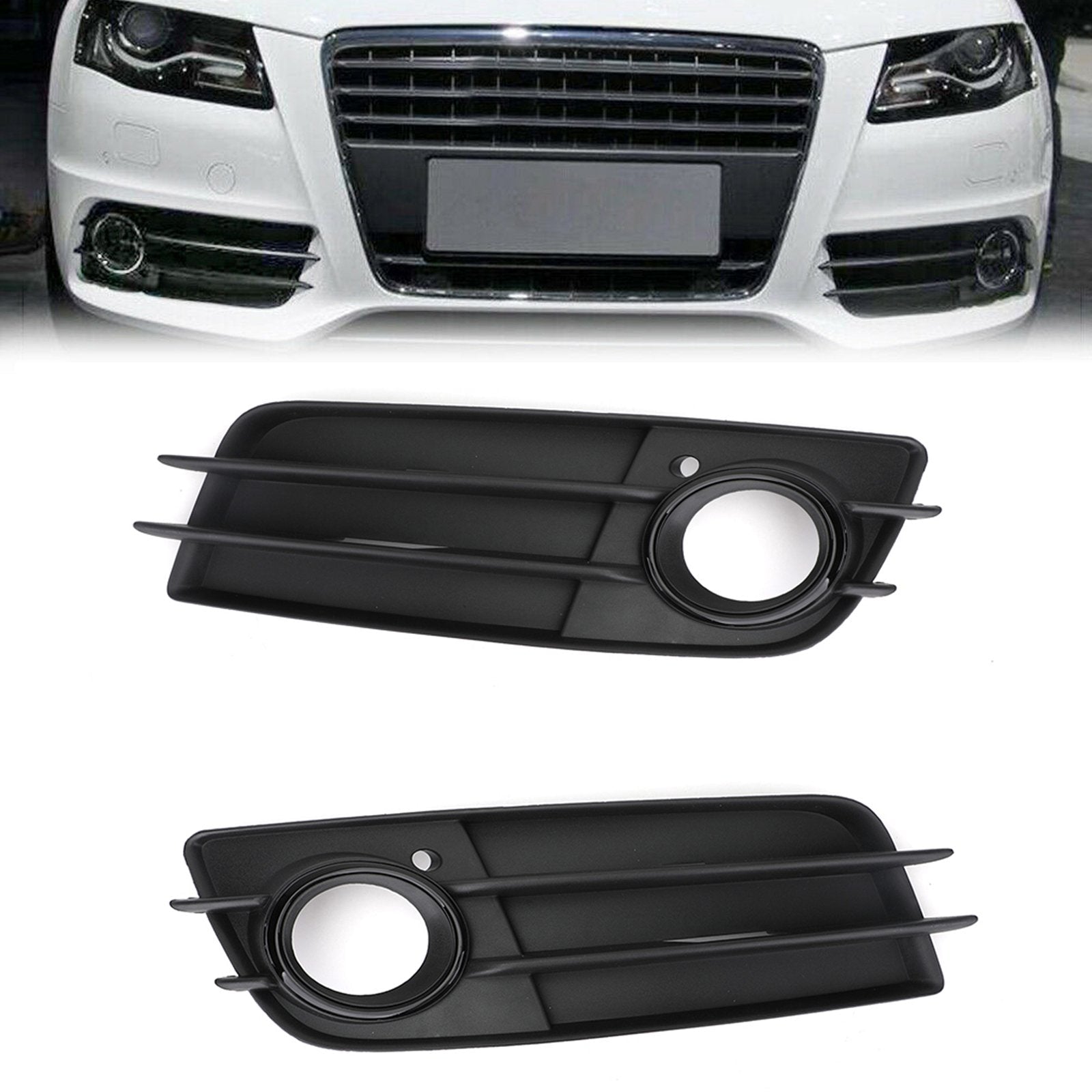2008-2012 Audi A4 S-Line S4 Black Front Bumper Fog Light Grille Cover — Pair