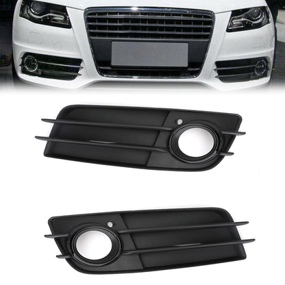 2008-2012 Audi A4 S-Line S4 Black Front Bumper Fog Light Grille Cover — Pair