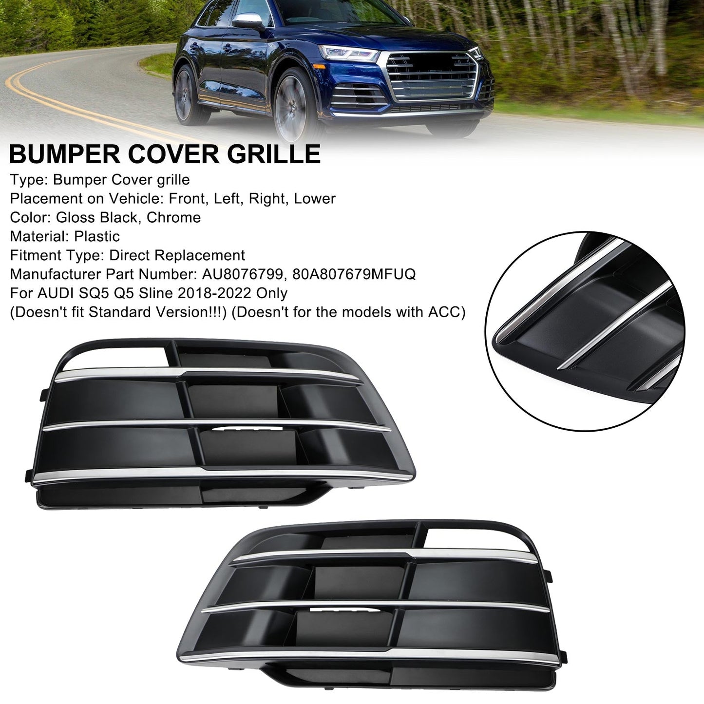 2018-2022 Audi SQ5 Q5 S-Line Front Bumper Grille (80A807679MRU6 / AU8076799)