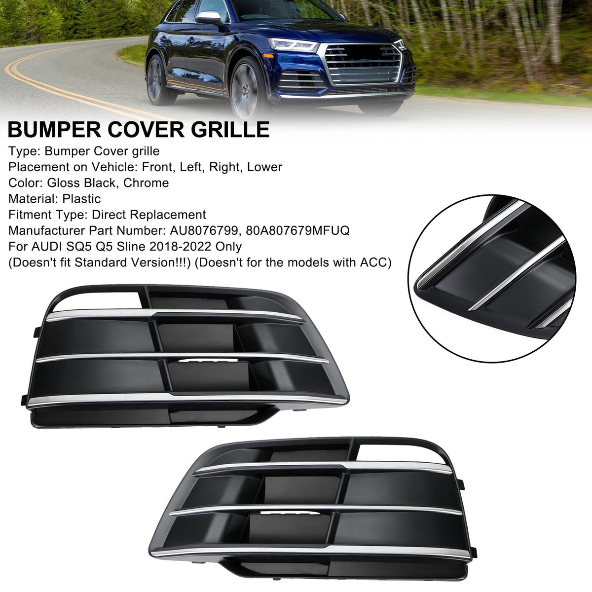 2018-2022 Audi SQ5 Q5 S-Line Front Bumper Grille (80A807679MRU6 / AU8076799)