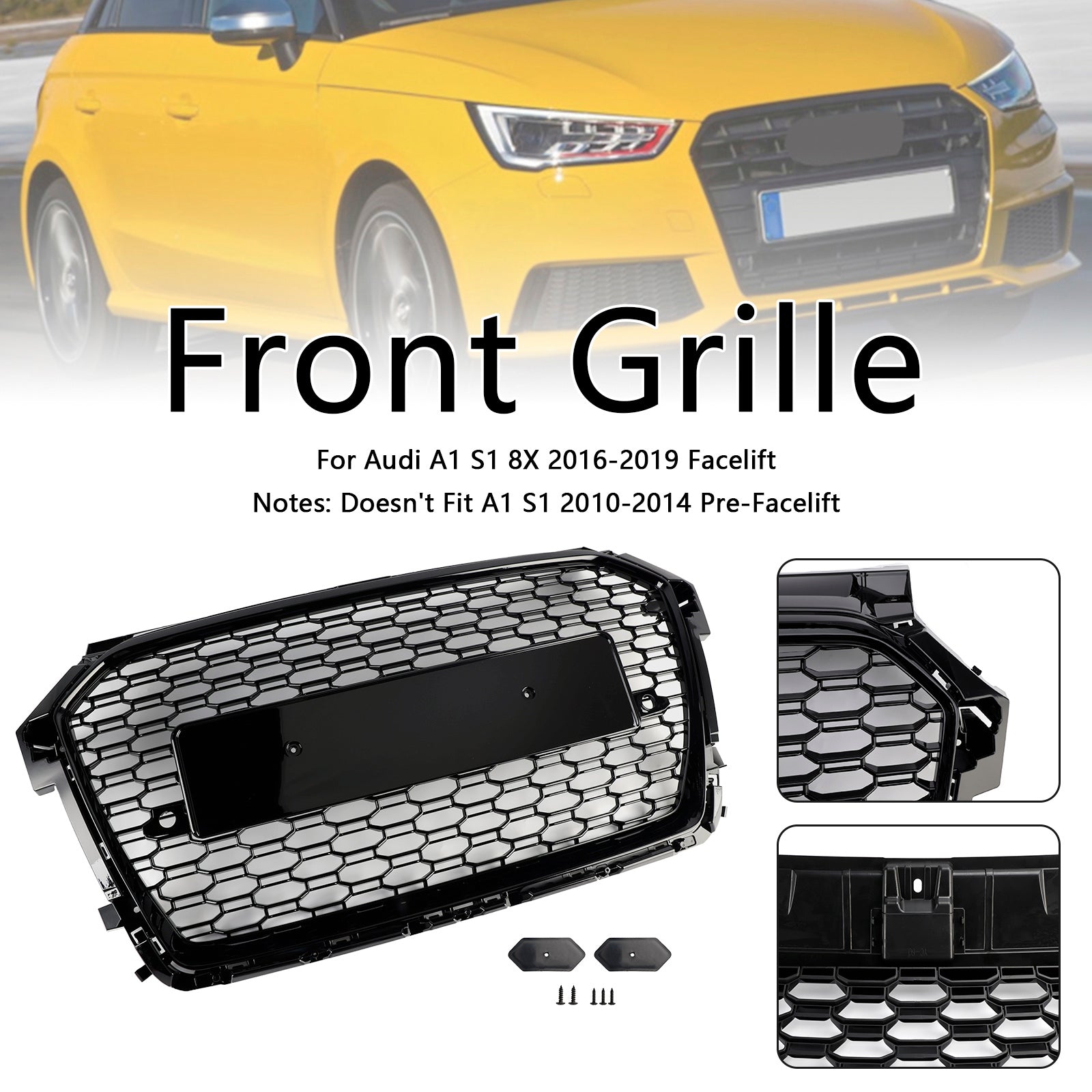 2016-2019 Audi A1 S1 8X Facelift RS Style Black Honeycomb Front Bumper Grille