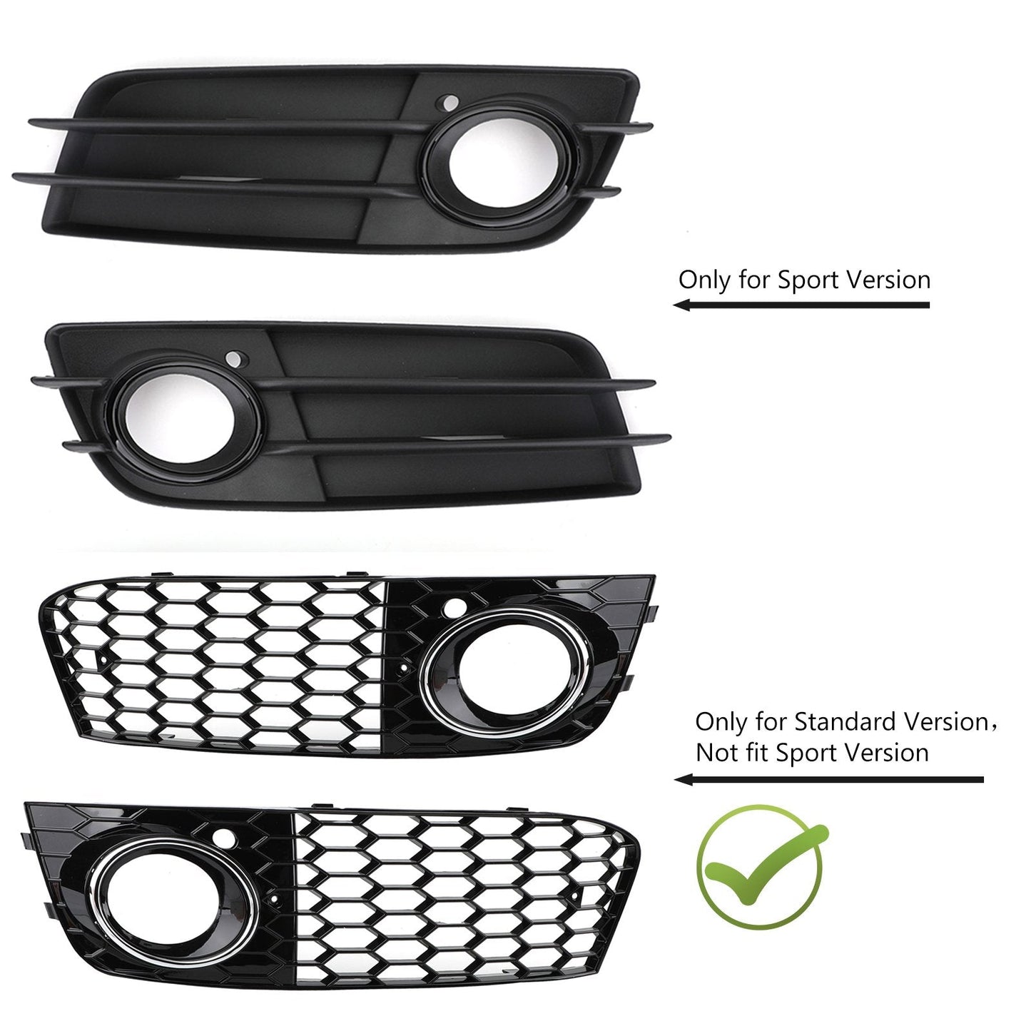 2009-2012 Audi A4 B8 Honeycomb Mesh Fog Light Open Vent Grill Intake — Pair