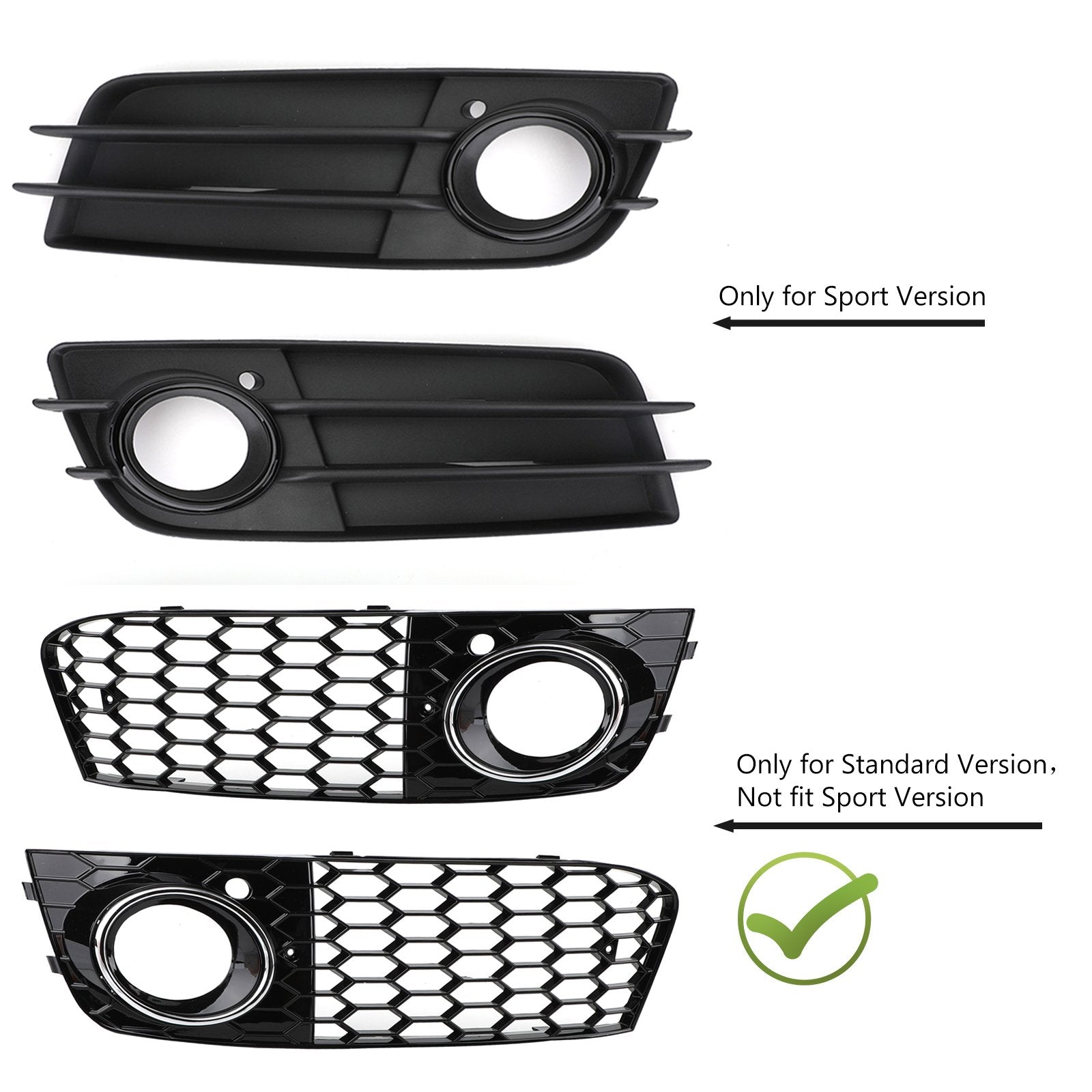 2009-2012 Audi A4 B8 Honeycomb Mesh Fog Light Open Vent Grill Intake — Pair