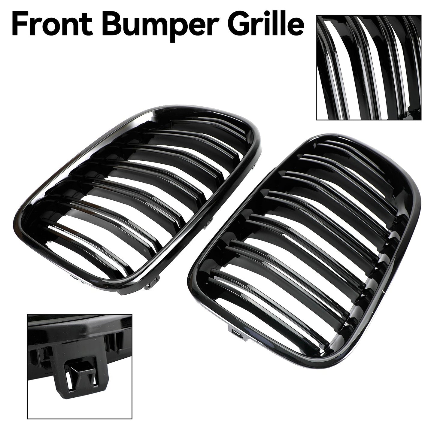 2010-2014 BMW X3 F25 Pre-Facelift Gloss Black Front Bumper Kidney Grill — Pair (51712297589 / 51117210725)