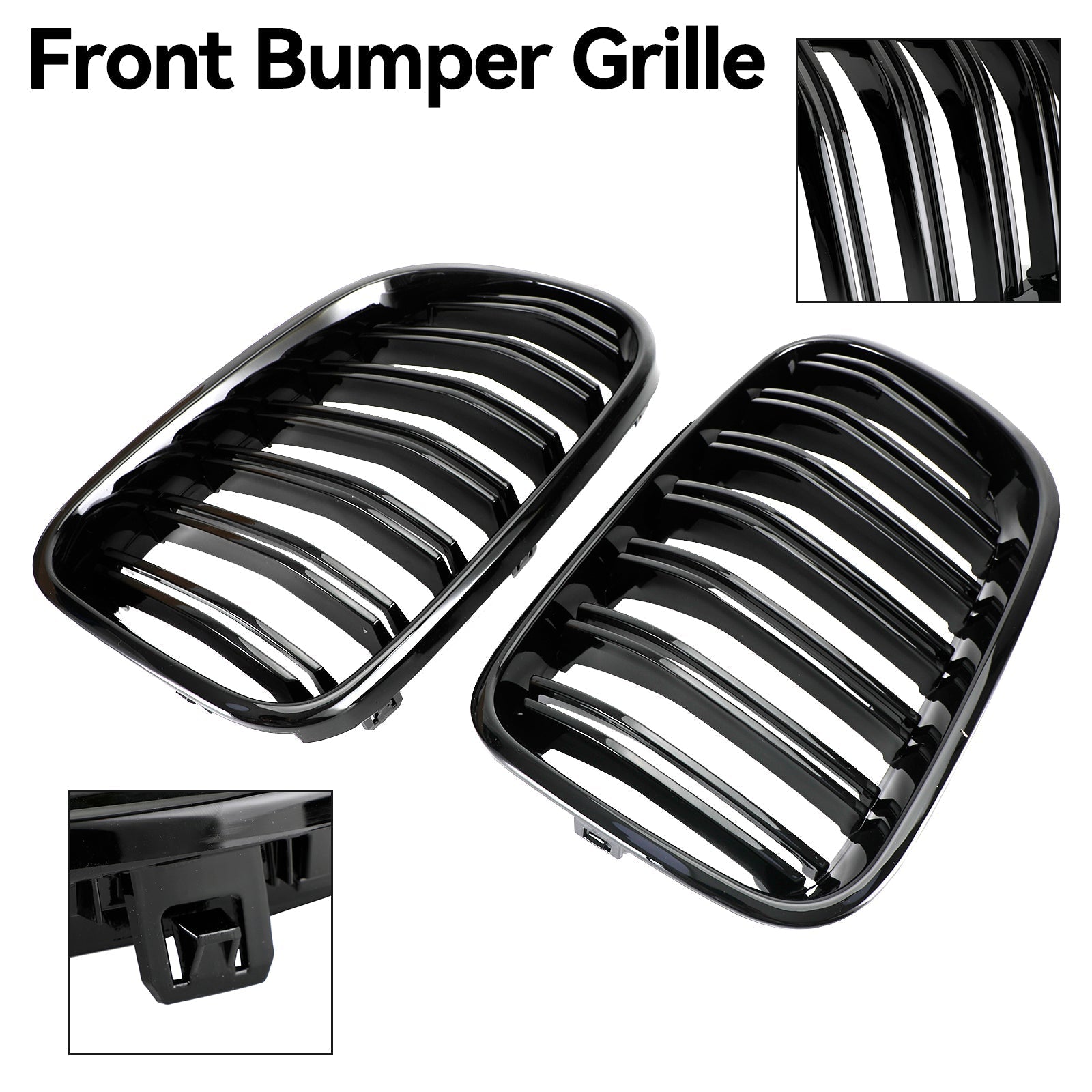 2010-2014 BMW X3 F25 Pre-Facelift Gloss Black Front Bumper Kidney Grill — Pair (51712297589 / 51117210725)