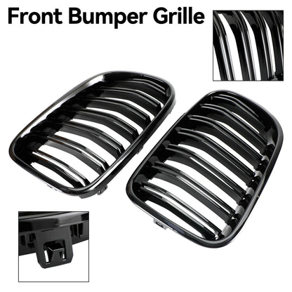 2010-2014 BMW X3 F25 Pre-Facelift Gloss Black Front Bumper Kidney Grill — Pair (51712297589 / 51117210725)