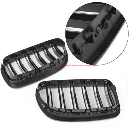 2011-2016 BMW 5 Series F10 Dual Slat Gloss Black Front Kidney Grille — Pair (51137203649 / 51137203650)