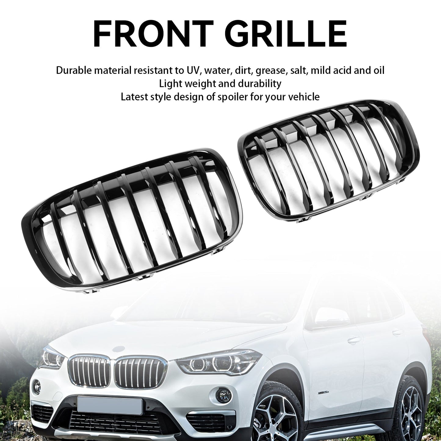 2016-2018 BMW X1 F48 F49 Gloss Black Front Kidney Grille — Pair