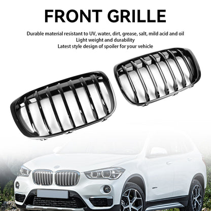 2016-2018 BMW X1 F48 F49 Gloss Black Front Kidney Grille — Pair