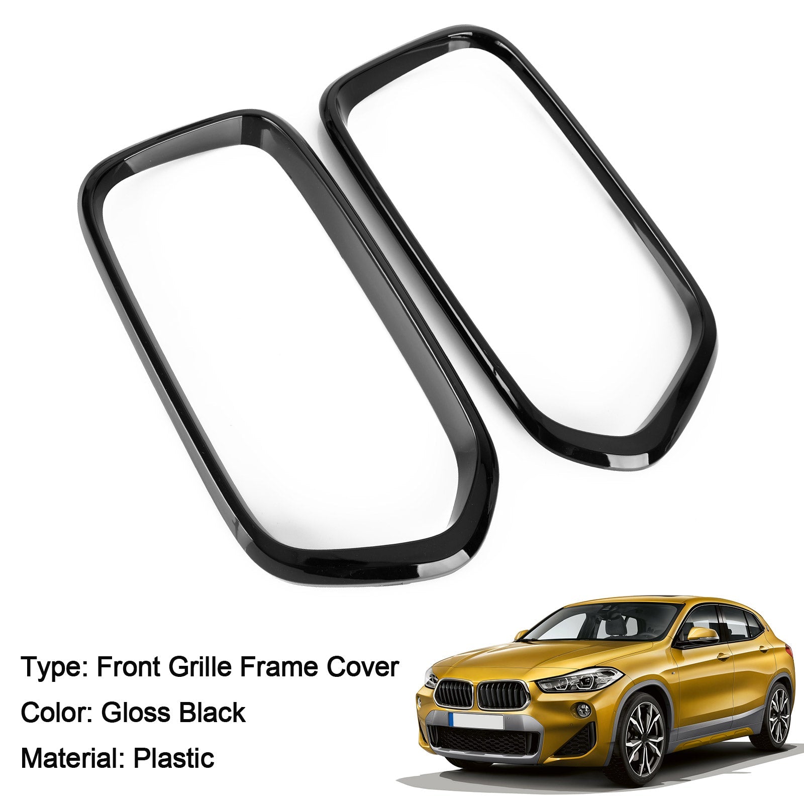 2018-2021 BMW X2 F39 Gloss Black Front Bumper Grill Frame Cover Trim