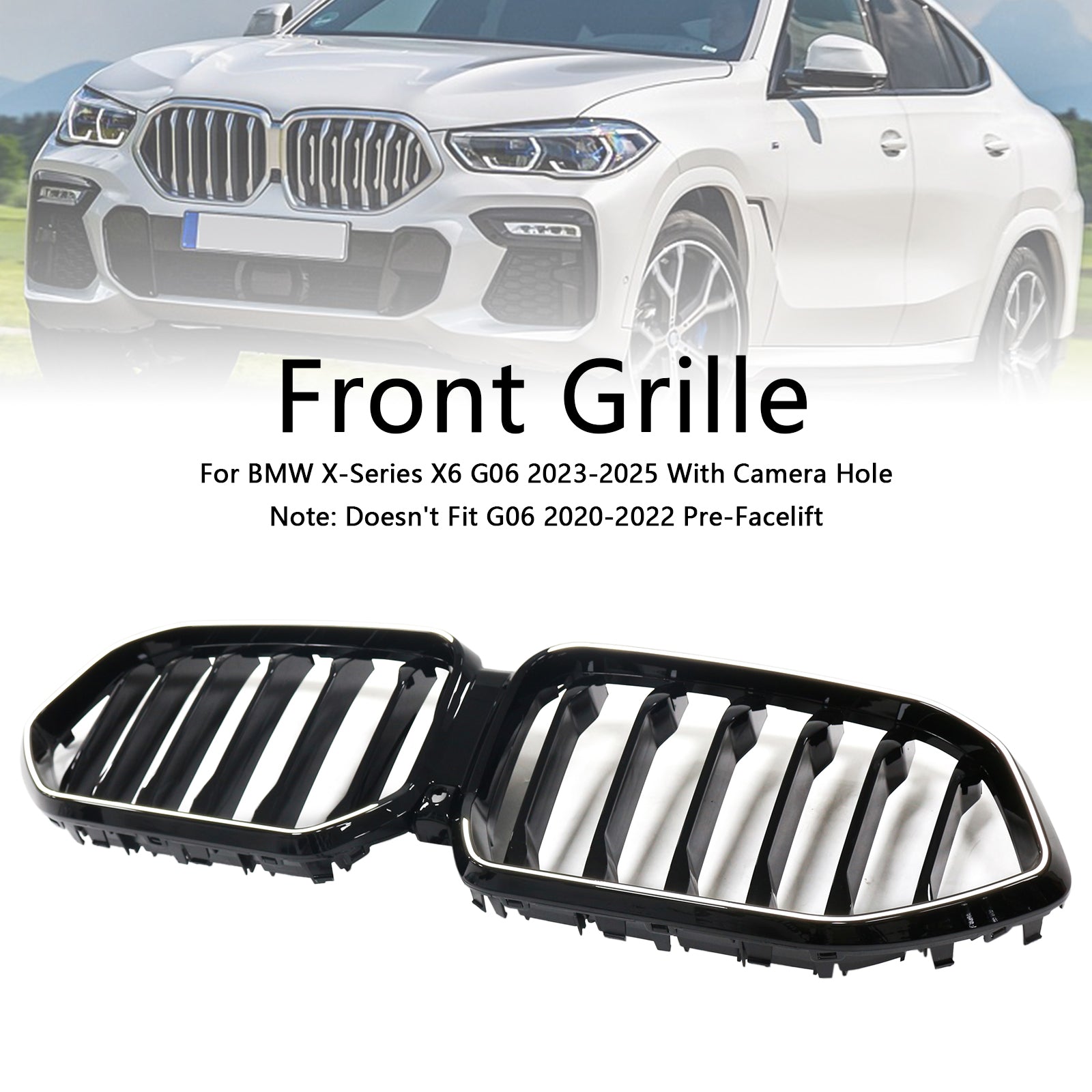 2023-2025 BMW X6 G06 M60i Black Front Bumper Grille with Camera Hole