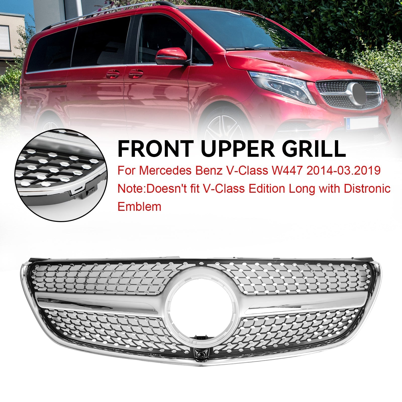 2014-2019 Mercedes-Benz V-Class W447 Diamond Front Upper Grille