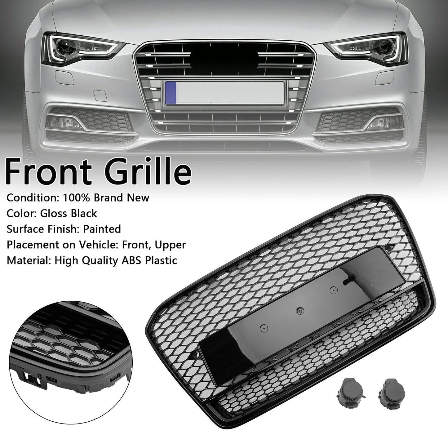 2013-2016 Audi A5 S5 B8.5 RS5 Style Honeycomb Front Bumper Grille (Black)