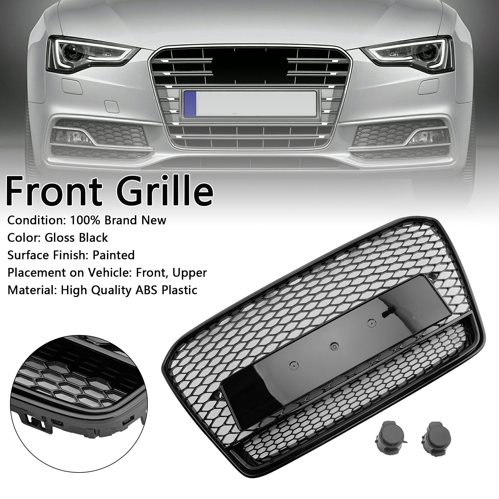 2013-2016 Audi A5 S5 B8.5 RS5 Style Honeycomb Front Bumper Grille (Black)