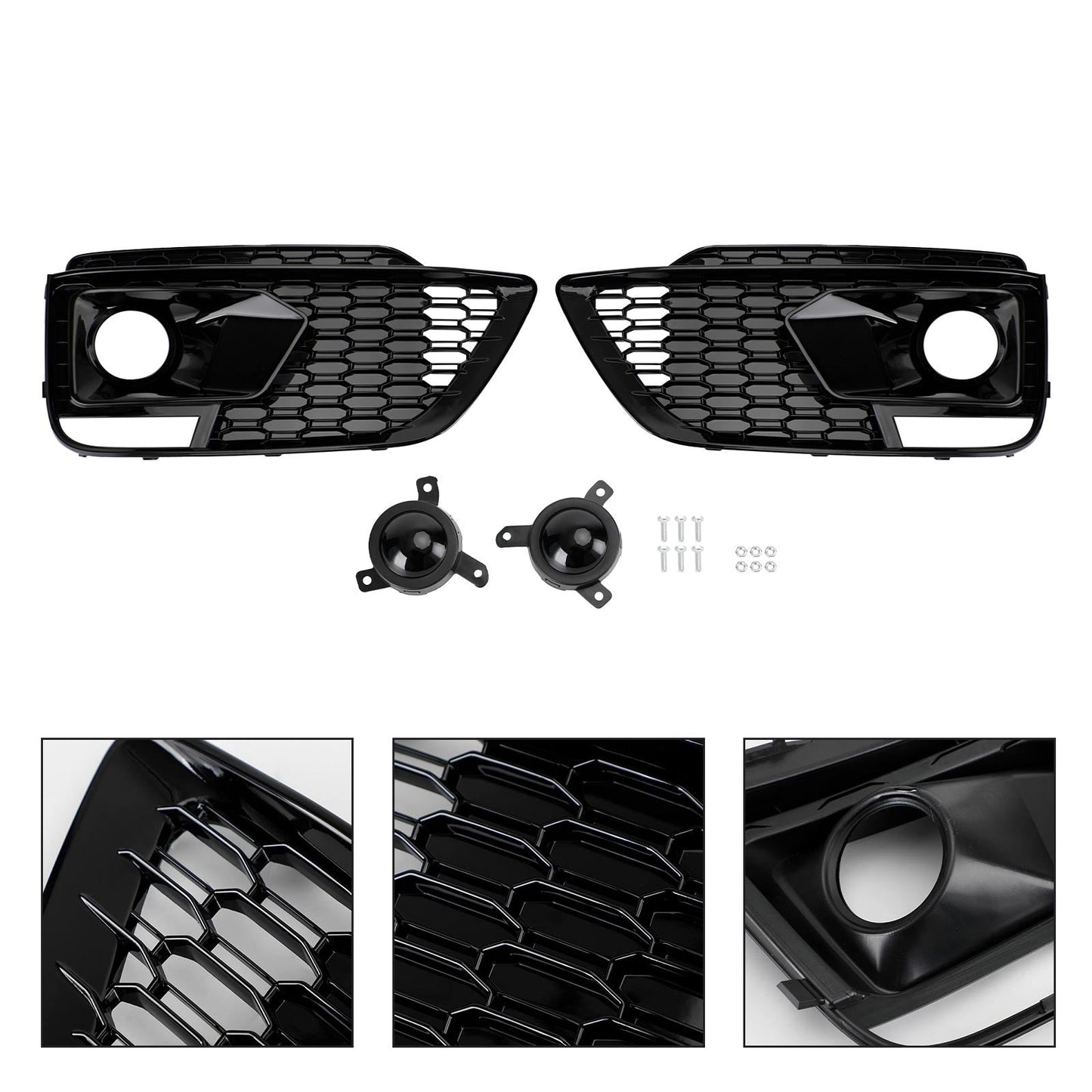 2018-2020 Audi Q5 SQ5 RSQ5 Style Black Front Honeycomb Fog Lamp Grille Cover