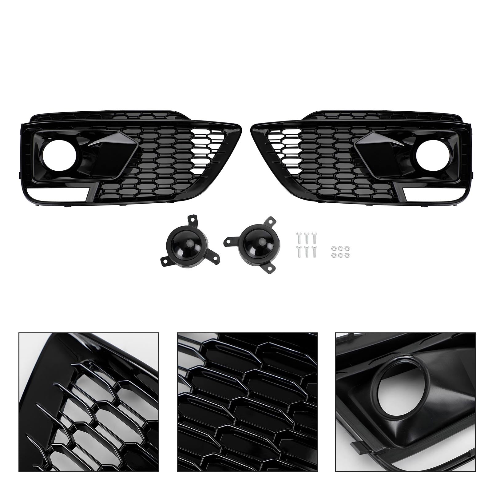 2018-2020 Audi Q5 SQ5 RSQ5 Style Black Front Honeycomb Fog Lamp Grille Cover