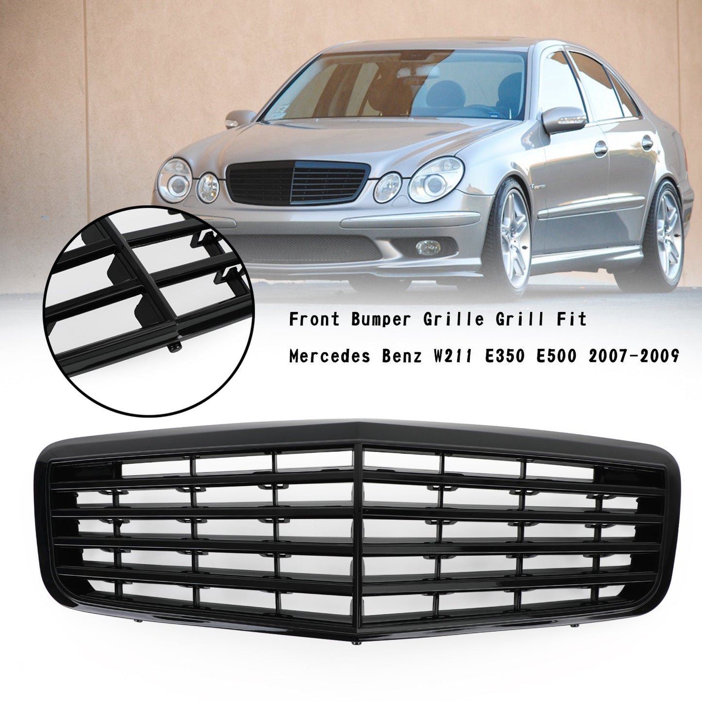 2007-2009 Mercedes-Benz E-Class W211 E350 E500 E63 Gloss Black Front Bumper Grille