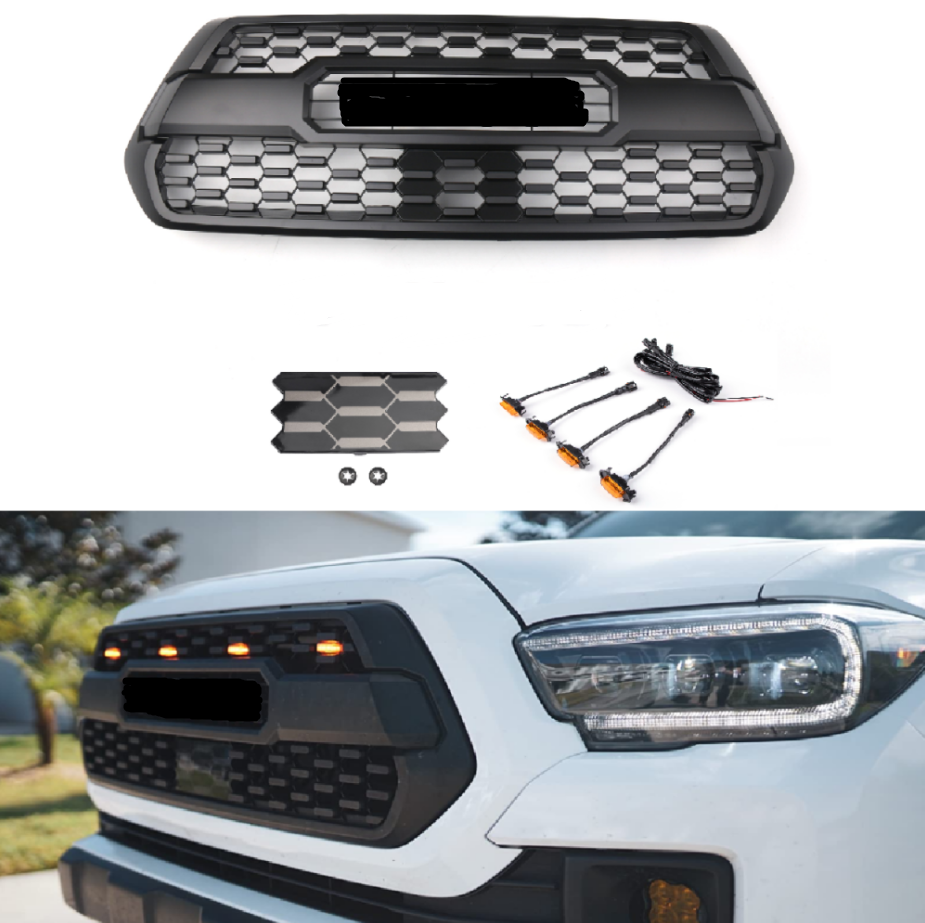 TRD Pro Grille + ACC DRCC Garnish Sensor Cover + LED Lights For Toyota Tacoma 2016-2023