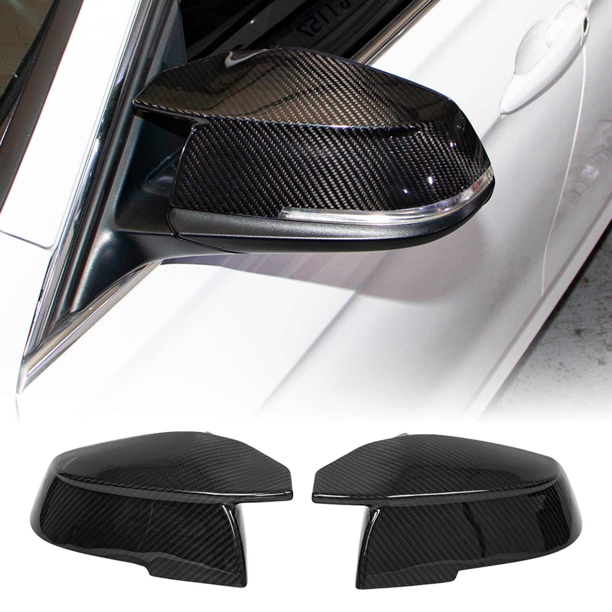 AeroBon CF Mirror Cap Overlays BMW 3 Series F30 (2013-2018) - main hero view