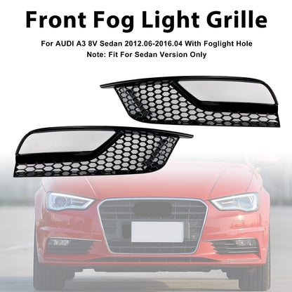 2013-2016 Audi A3 8V Sedan Gloss Black Front Fog Light Grill Covers