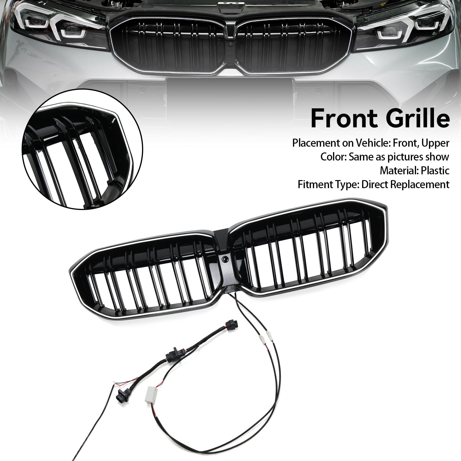 2023-2024 BMW 3 Series G20 G21 G28 Double Line Black Front Kidney Grille Mesh