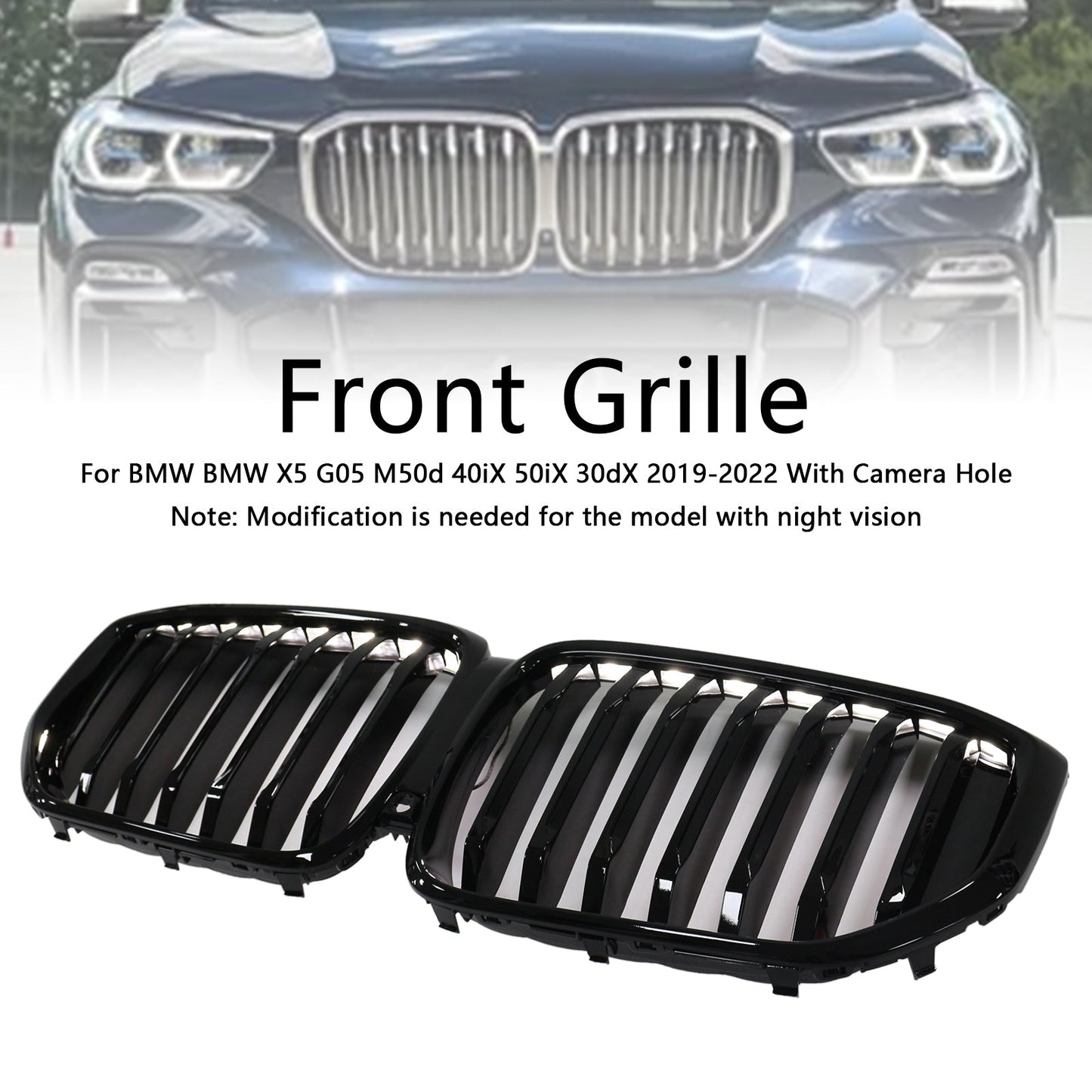 2019-2022 BMW X5 G05 M-Performance Gloss Black Front Kidney Grille (51137454887)