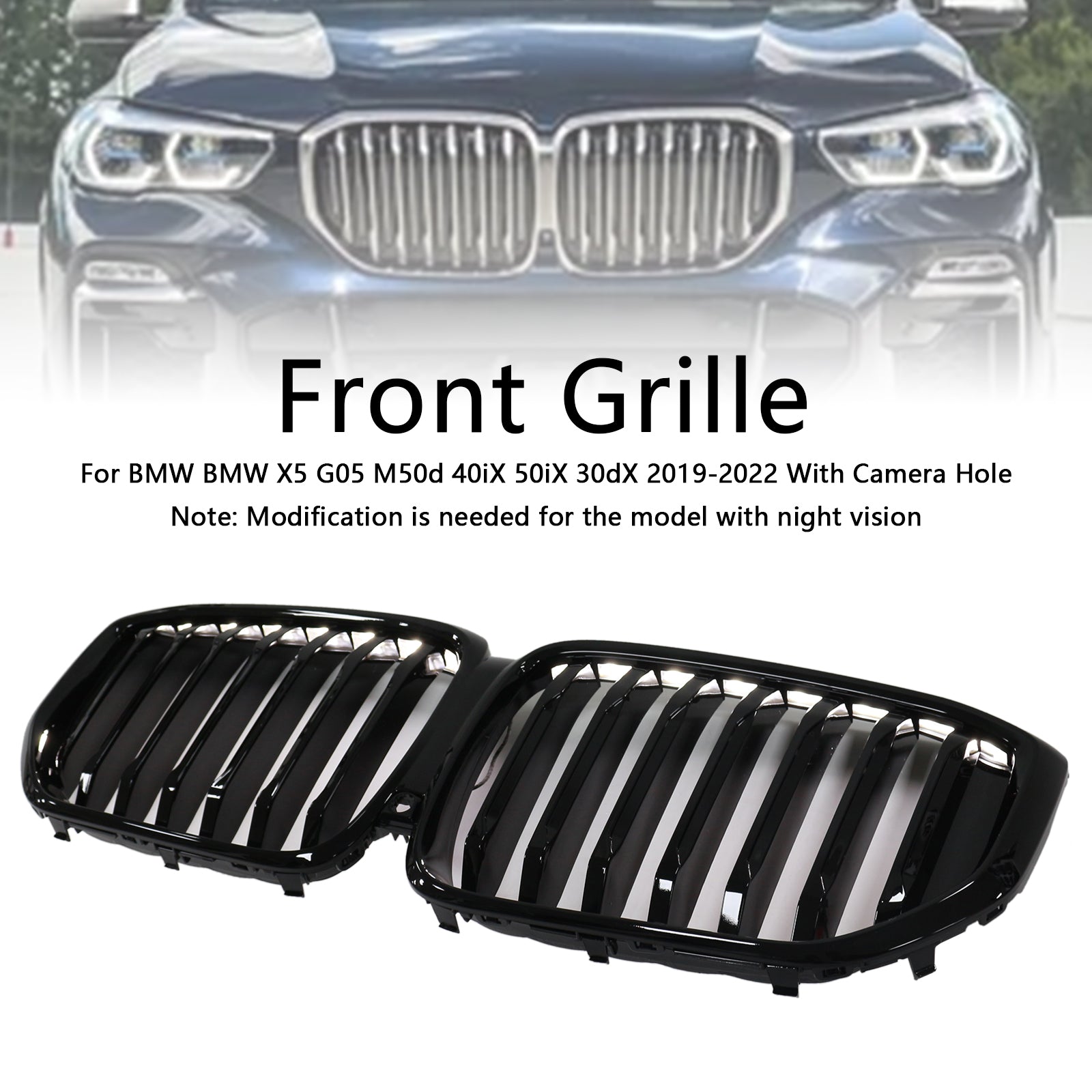 2019-2022 BMW X5 G05 M-Performance Gloss Black Front Kidney Grille (51137454887)