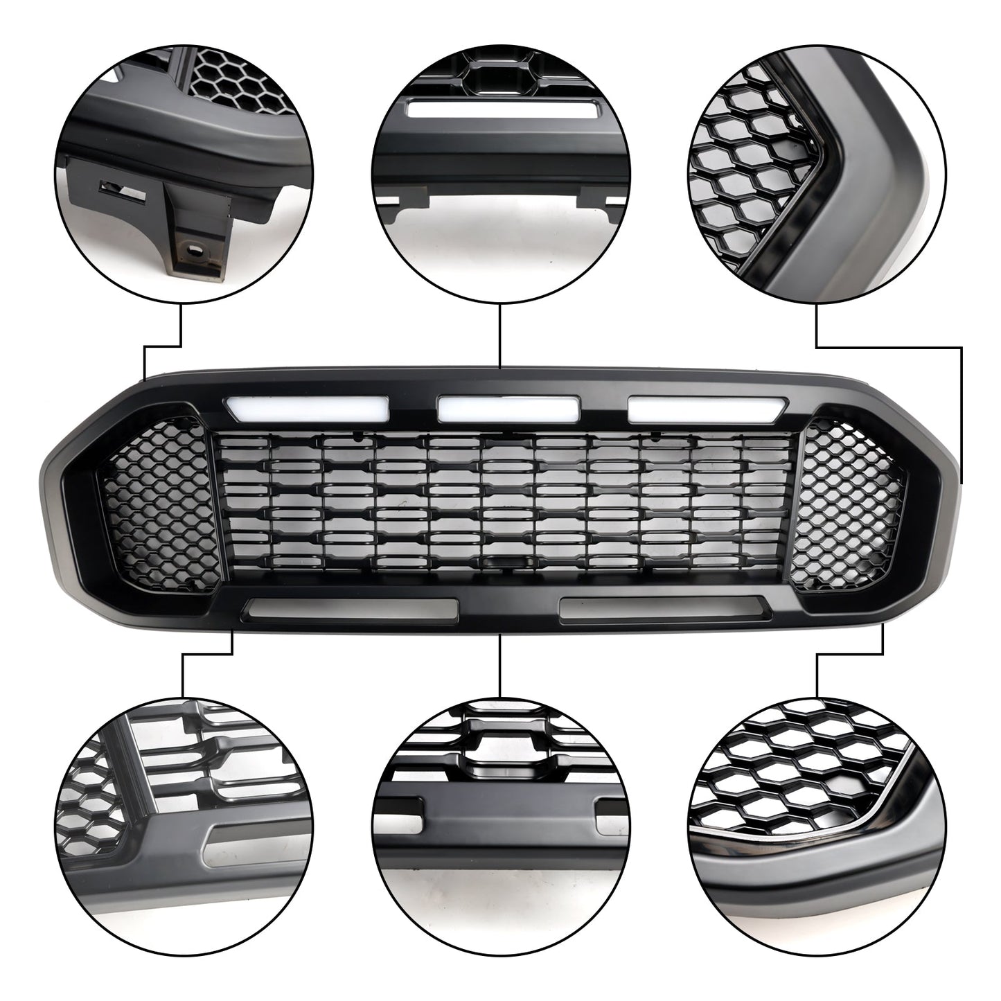 2019-2023 Ford Ranger Black Front Bumper Grill Grille T8 W/LED Light