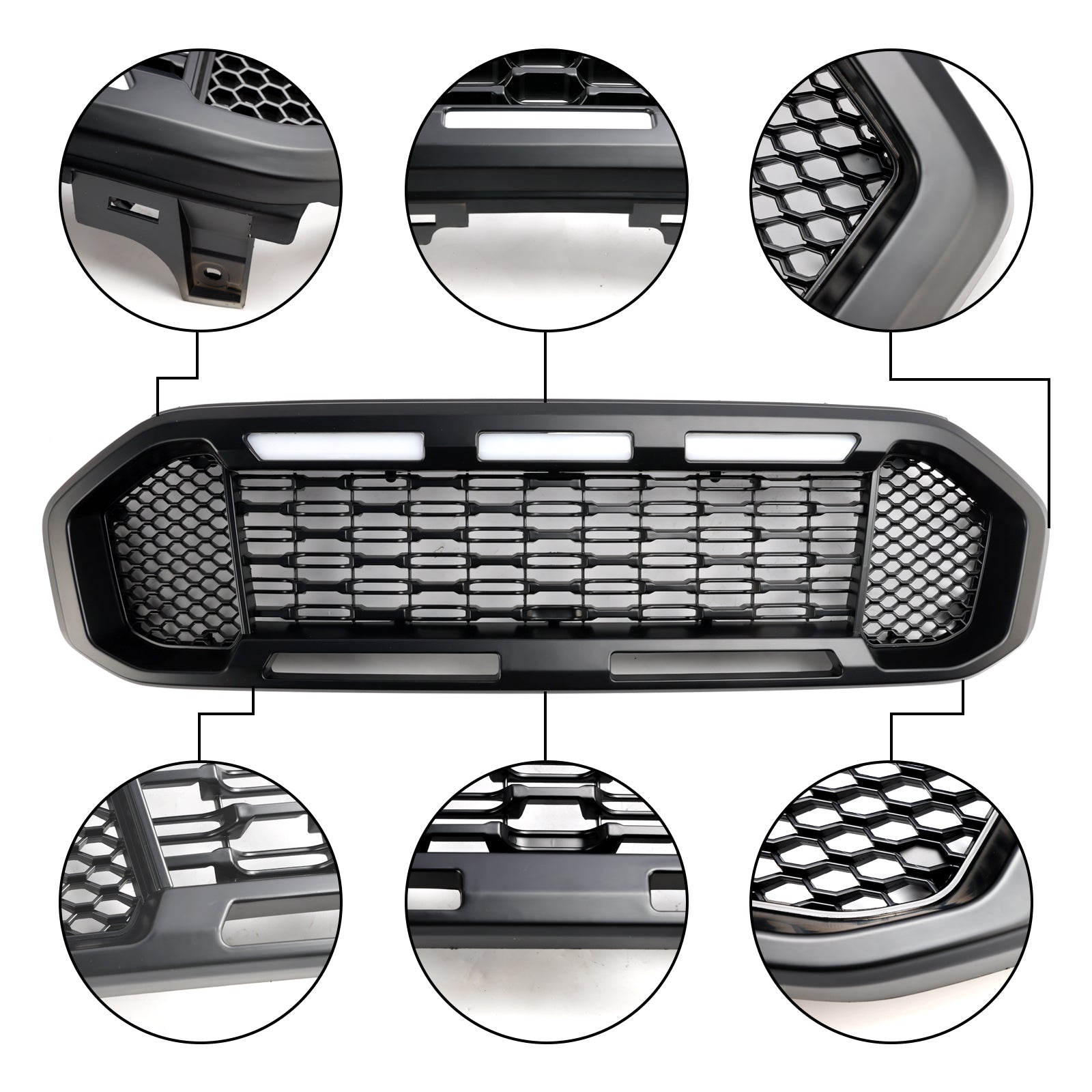2019-2023 Ford Ranger Black Front Bumper Grill Grille T8 W/LED Light