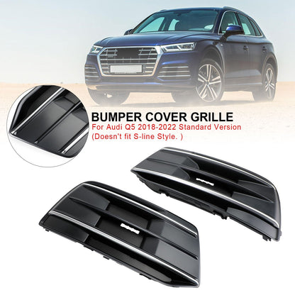 2018-2022 Audi Q5 Standard Black/Chrome Front Bumper Cover Grille Bezel Insert — Pair